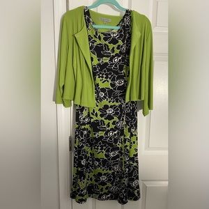 Plus Size (1X) Danny & Nicole Cropped Jacket & Floral MIDI Dress Set. NEW w/Tags